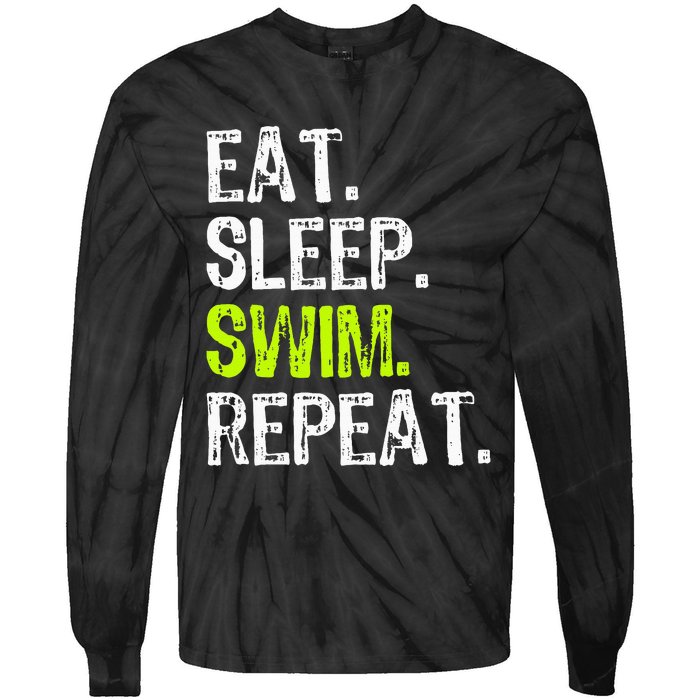 Eat Sleep Swim Repeat Swimming Swimmer Funny Cool Tie-Dye Long Sleeve Shirt