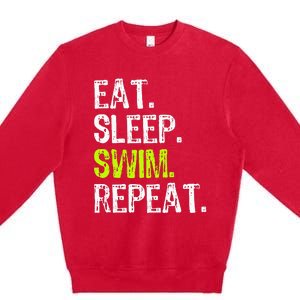 Eat Sleep Swim Repeat Swimming Swimmer Funny Cool Premium Crewneck Sweatshirt