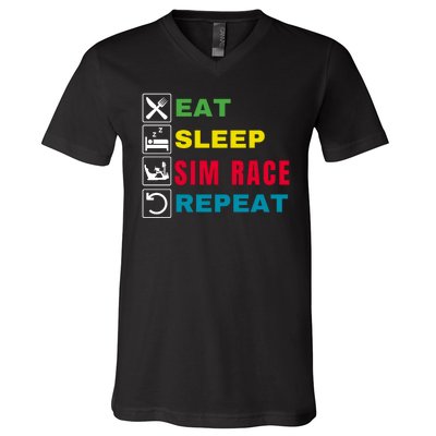 Eat Sleep Sim Race Repeat Sim Racer Funny Gaming Esport Car Racing Sim Racing V-Neck T-Shirt