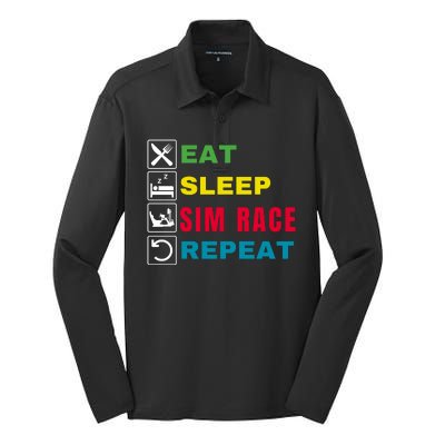 Eat Sleep Sim Race Repeat Sim Racer Funny Gaming Esport Car Racing Sim Racing Silk Touch Performance Long Sleeve Polo