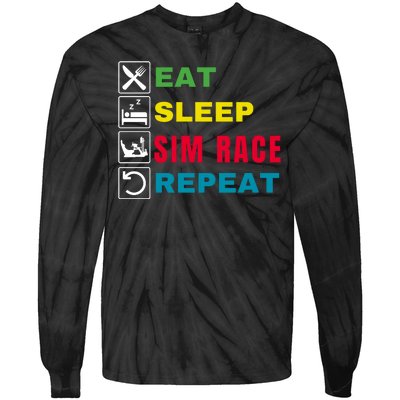 Eat Sleep Sim Race Repeat Sim Racer Funny Gaming Esport Car Racing Sim Racing Tie-Dye Long Sleeve Shirt