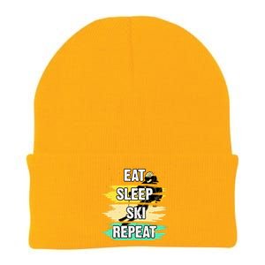 Eat Sleep Ski Repeat Knit Cap Winter Beanie