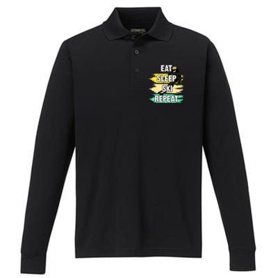 Eat Sleep Ski Repeat Performance Long Sleeve Polo