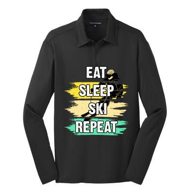 Eat Sleep Ski Repeat Silk Touch Performance Long Sleeve Polo