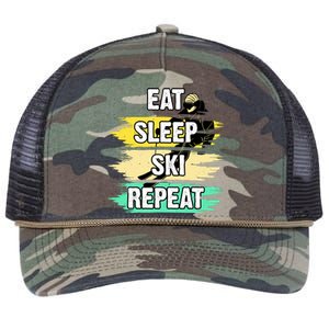 Eat Sleep Ski Repeat Retro Rope Trucker Hat Cap