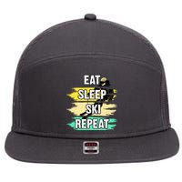 Eat Sleep Ski Repeat 7 Panel Mesh Trucker Snapback Hat