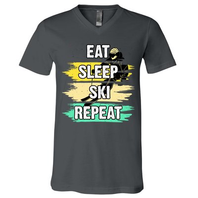 Eat Sleep Ski Repeat V-Neck T-Shirt