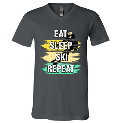 Eat Sleep Ski Repeat V-Neck T-Shirt