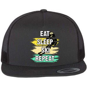 Eat Sleep Ski Repeat Flat Bill Trucker Hat