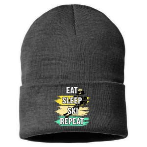 Eat Sleep Ski Repeat Sustainable Knit Beanie