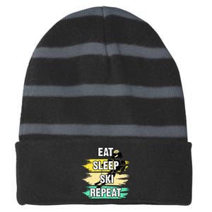 Eat Sleep Ski Repeat Striped Beanie with Solid Band