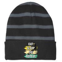 Eat Sleep Ski Repeat Striped Beanie with Solid Band