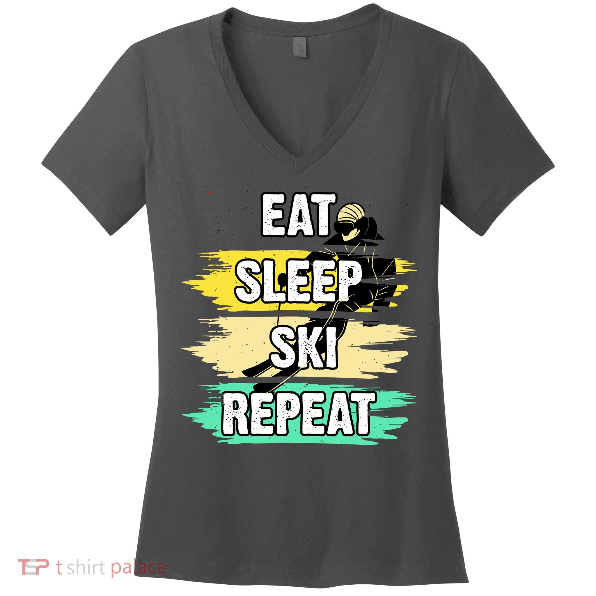 Eat Sleep Ski Repeat Women's V-Neck T-Shirt