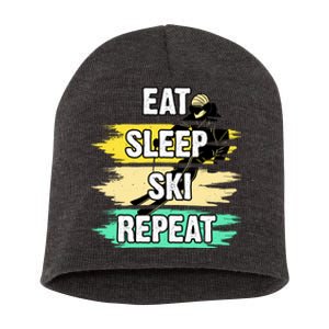 Eat Sleep Ski Repeat Short Acrylic Beanie