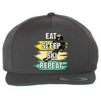 Eat Sleep Ski Repeat Wool Snapback Cap