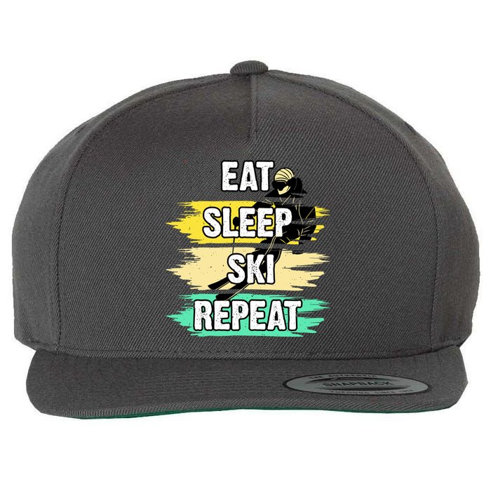 Eat Sleep Ski Repeat Wool Snapback Cap