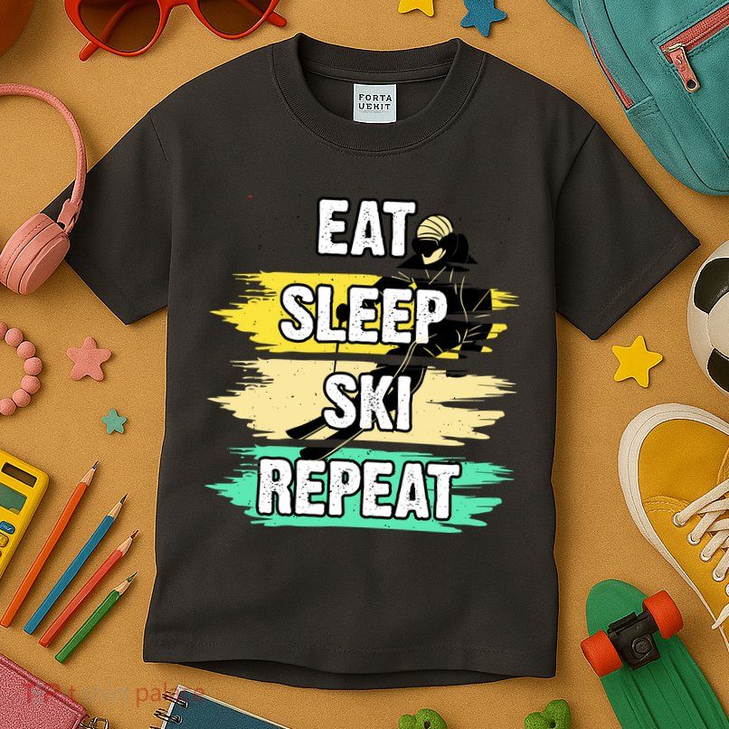 Eat Sleep Ski Repeat Kids T-Shirt