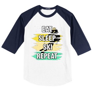 Eat Sleep Ski Repeat Baseball Sleeve Shirt