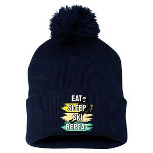 Eat Sleep Ski Repeat Pom Pom 12in Knit Beanie