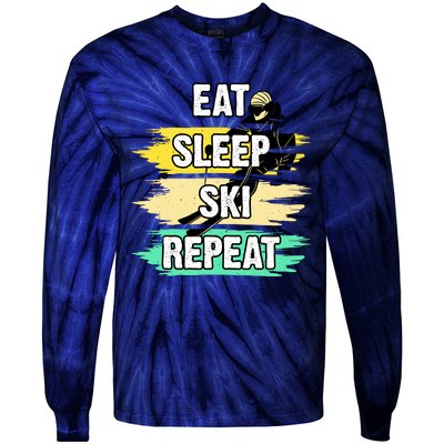 Eat Sleep Ski Repeat Tie-Dye Long Sleeve Shirt