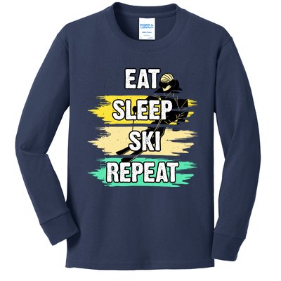 Eat Sleep Ski Repeat Kids Long Sleeve Shirt