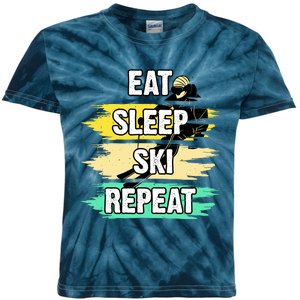 Eat Sleep Ski Repeat Kids Tie-Dye T-Shirt