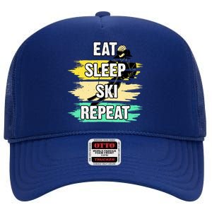 Eat Sleep Ski Repeat High Crown Mesh Back Trucker Hat