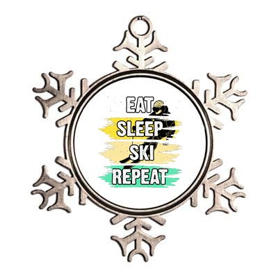 Eat Sleep Ski Repeat Metallic Star Ornament