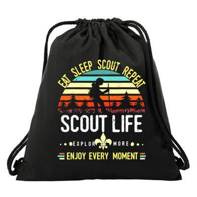 Eat Sleep Scout Repeat Vintage Scouting Scout Life Drawstring Bag