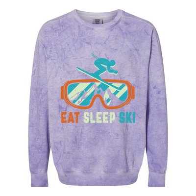 Eat Sleep Ski Vintage Retro Skiing Winter Sports Funny Gift Colorblast Crewneck Sweatshirt