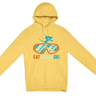 Eat Sleep Ski Vintage Retro Skiing Winter Sports Funny Gift Premium Pullover Hoodie