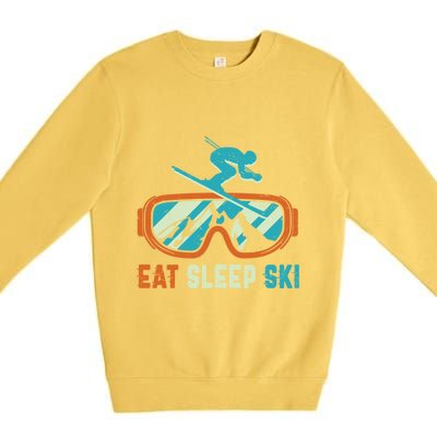 Eat Sleep Ski Vintage Retro Skiing Winter Sports Funny Gift Premium Crewneck Sweatshirt