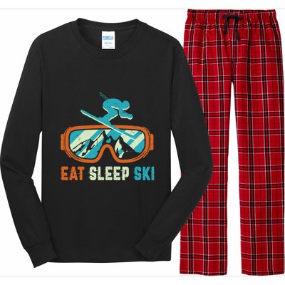 Eat Sleep Ski Vintage Retro Skiing Winter Sports Funny Gift Long Sleeve Pajama Set