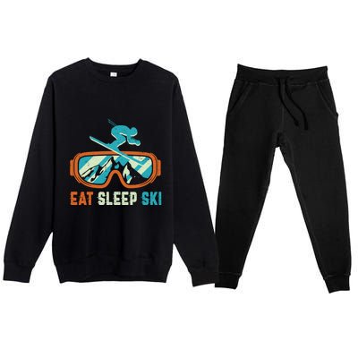 Eat Sleep Ski Vintage Retro Skiing Winter Sports Funny Gift Premium Crewneck Sweatsuit Set