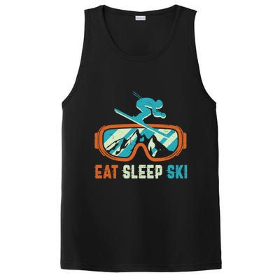 Eat Sleep Ski Vintage Retro Skiing Winter Sports Funny Gift PosiCharge Competitor Tank