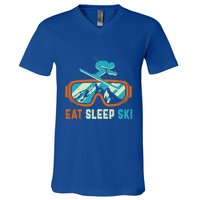 Eat Sleep Ski Vintage Retro Skiing Winter Sports Funny Gift V-Neck T-Shirt