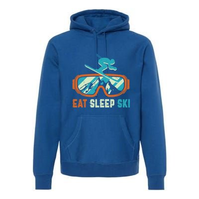 Eat Sleep Ski Vintage Retro Skiing Winter Sports Funny Gift Premium Hoodie