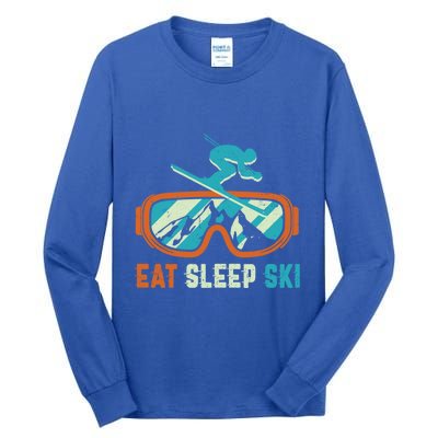 Eat Sleep Ski Vintage Retro Skiing Winter Sports Funny Gift Tall Long Sleeve T-Shirt