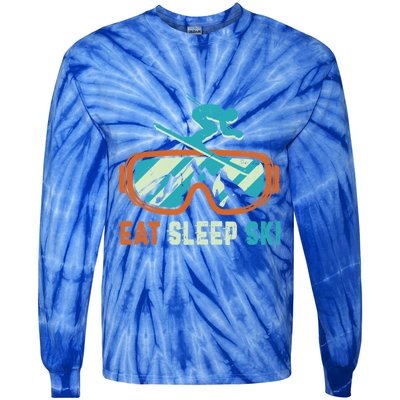 Eat Sleep Ski Vintage Retro Skiing Winter Sports Funny Gift Tie-Dye Long Sleeve Shirt