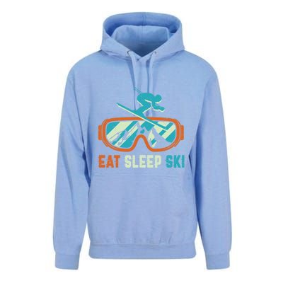 Eat Sleep Ski Vintage Retro Skiing Winter Sports Funny Gift Unisex Surf Hoodie