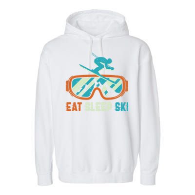 Eat Sleep Ski Vintage Retro Skiing Winter Sports Funny Gift Garment-Dyed Fleece Hoodie