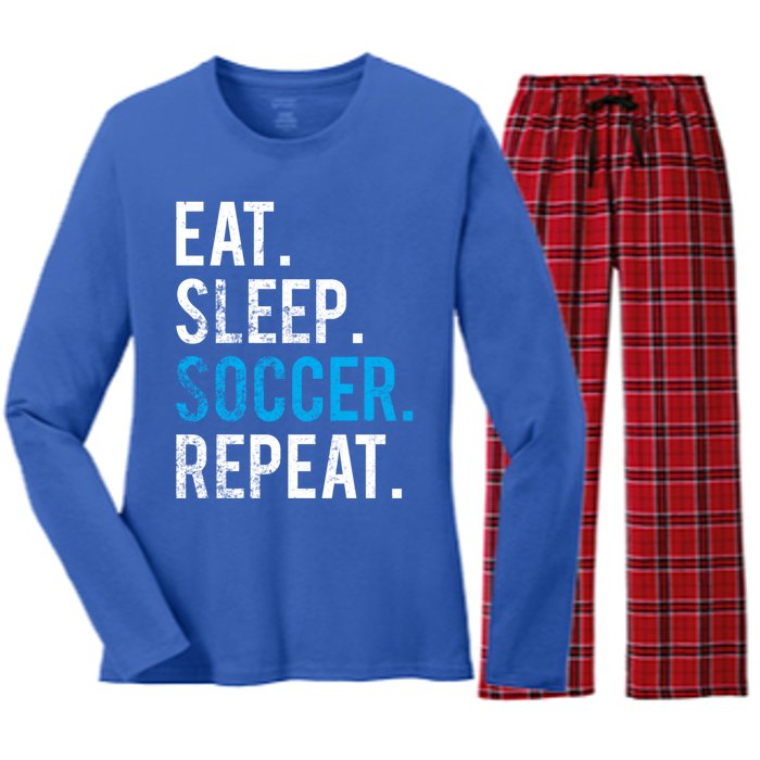 Eat Sleep Soccer Repeat Cute Gift Soccer Player And Coach Gift Women's Long Sleeve Flannel Pajama Set 