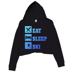 Eat Sleep Ski Cool Gift Crop Fleece Hoodie