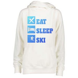 Eat Sleep Ski Cool Gift Womens Funnel Neck Pullover Hood