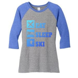 Eat Sleep Ski Cool Gift Women's Tri-Blend 3/4-Sleeve Raglan Shirt