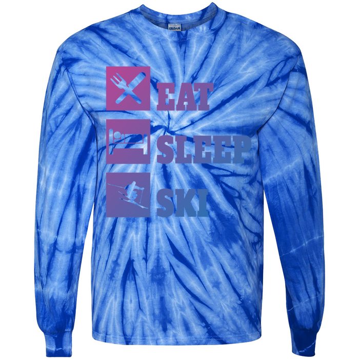 Eat Sleep Ski Cool Gift Tie-Dye Long Sleeve Shirt