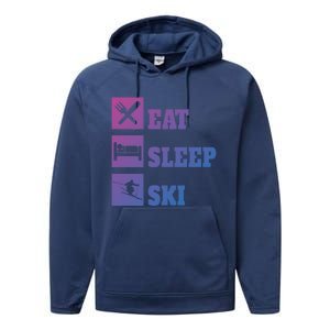 Eat Sleep Ski Cool Gift Performance Fleece Hoodie