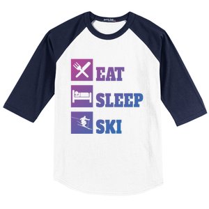 Eat Sleep Ski Cool Gift Baseball Sleeve Shirt