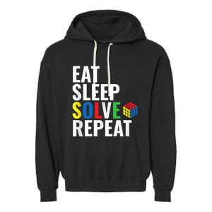 Eat Sleep Solve Repeat Speed Cubing Puzzle Cube Garment-Dyed Fleece Hoodie