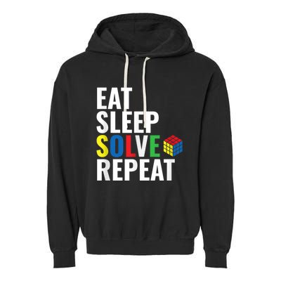 Eat Sleep Solve Repeat Speed Cubing Puzzle Cube Garment-Dyed Fleece Hoodie